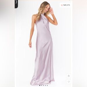 Show Me Your MuMu Lavender Halter Backless Satin Gown